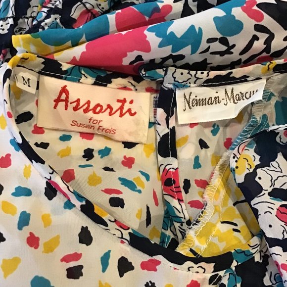 VINTAGE 1980S SUSAN FREIS MIXED PRINT DRESS-S/M - Picture 9 of 9